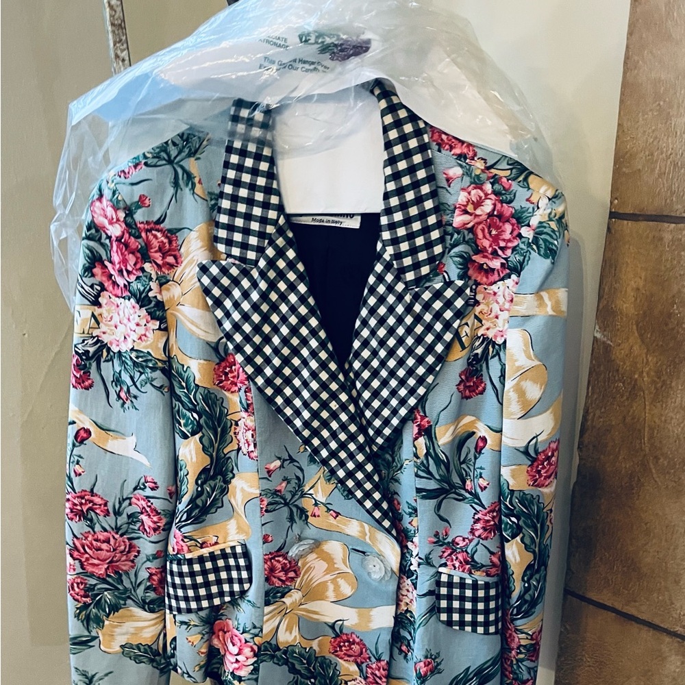 Moschino Cheap n Chic Multicolor Floral and Checkered Double Breasted Blazer S
